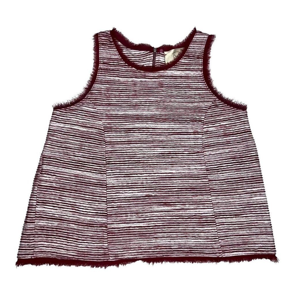 Anthropologie Burgundy and White Striped Fringe Tank Top